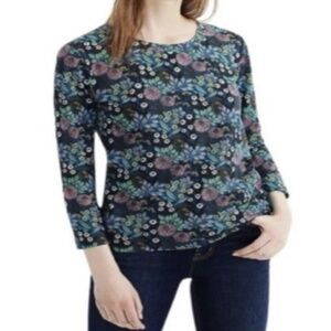 J.Crew x Abigail Borg Blue Floral 3/4 Sleeve T-Shirt Crewneck